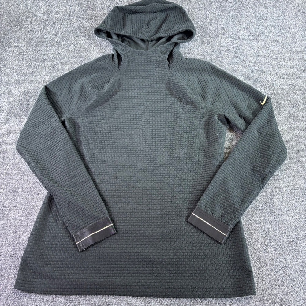 Nike Pro Dri-FIT Hoodie Womens Medium Black Textured Waffle Knit Long Sleeve